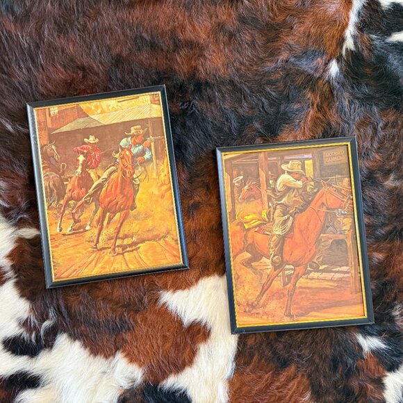 Mid Century Western Framed Gun Slinging Cowboys - Picture 8 of 17